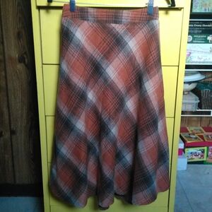 Amazon Orange and Brown Plaid A-Line Skirt